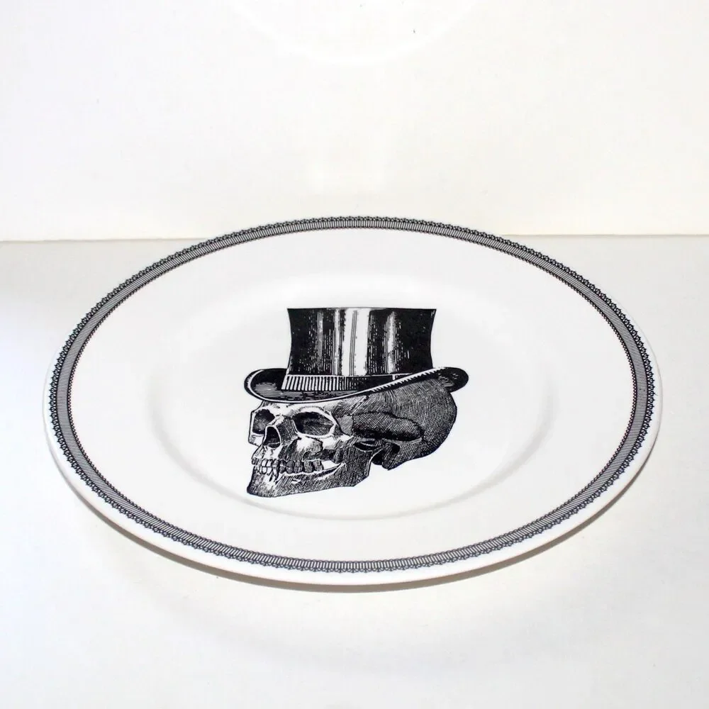 Victorian English Pottery Dinner Plate Edward Challinor Skull Halloween ceramic